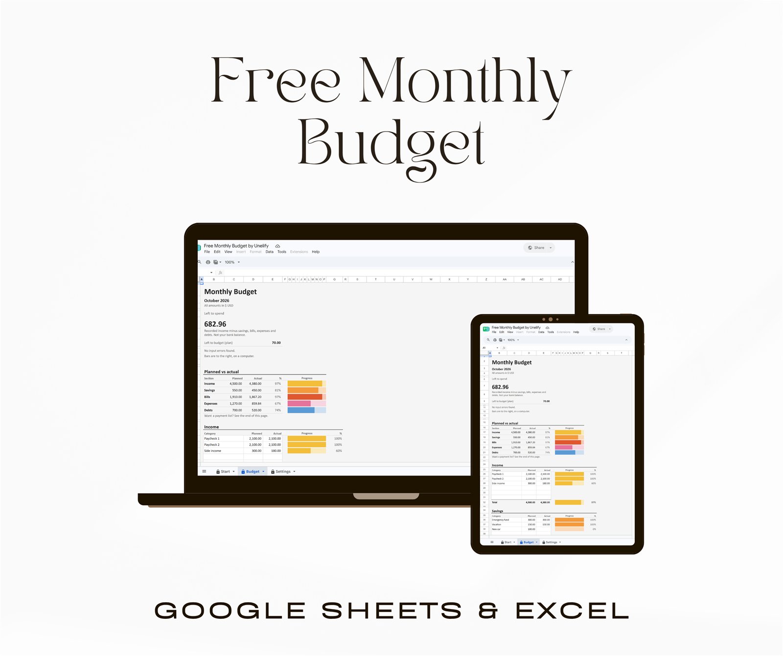 Free Monthly Budget on a laptop and a tablet